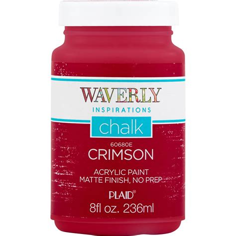 $0.00. Waverly Inspirations Matte Chalk Finish Acrylic Paint is perfect for reviving decor with easy-to-use color. The rich colors chosen from Waverly Inspirations acrylic paints make it ideal for any home decor project, and the durable formula makes it perfect for large-scale, heavily-used furniture.